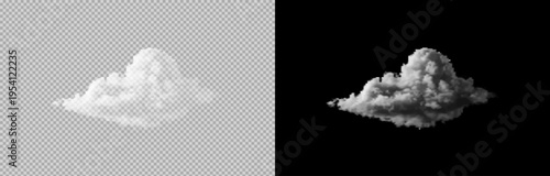 Vector realistic cloud, smoke or fog on isolated transparent and black background. Cloud png. Smoke png.