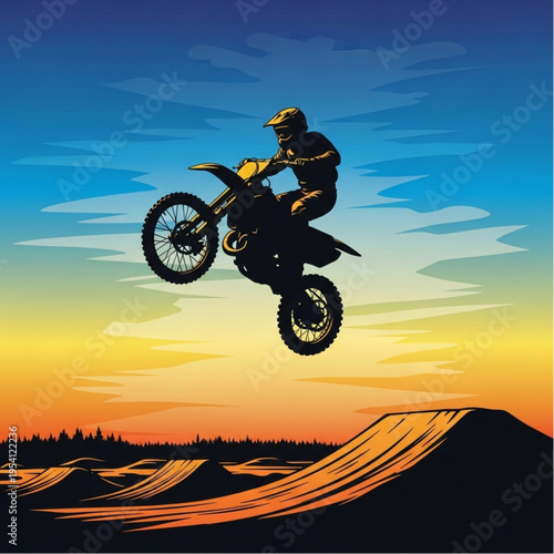 Dirt Bike Rider in Mid Air Jump.