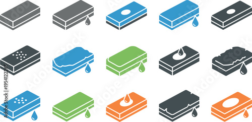 A collection of colorful paper towel icons on transparent background