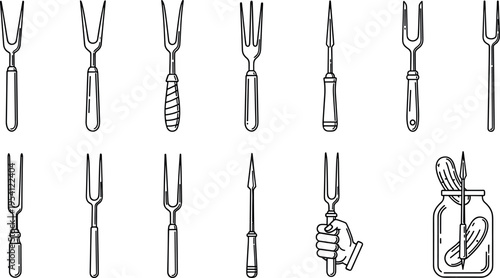 A collection of various forks on transparent background for commercial use
