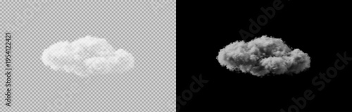Vector realistic cloud, smoke or fog on isolated transparent and black background. Cloud png. Smoke png.