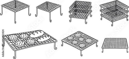 A set of wire racks for cooling baked goods on transparent background
