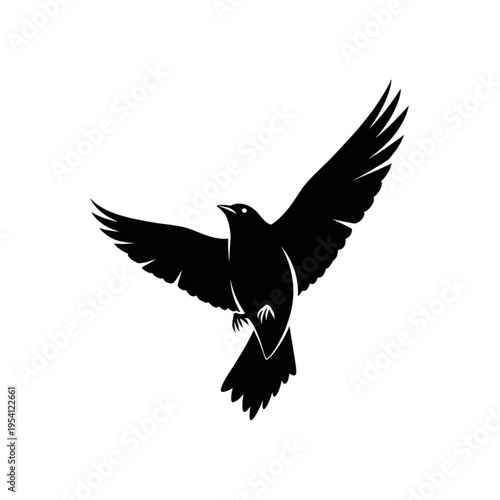 Black Bird Silhouette Flying in Air.