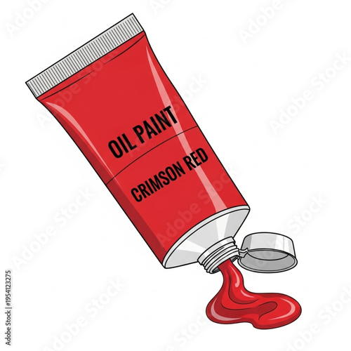 Red Oil Paint Tube Squeezing Out Paint.