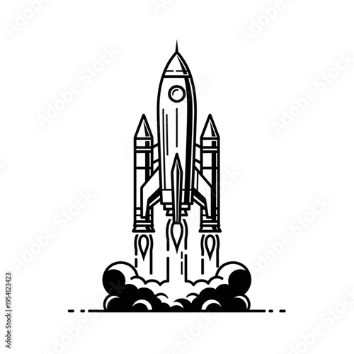 Rocket Launching into Space with Flames.