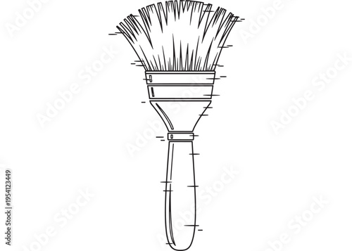 Brush paint with black lines and wooden handle, artistic vector illustration for design featuring art supply, drawing tool, creative tool with
