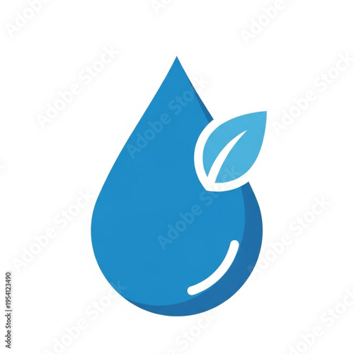 Blue Water Droplet with Green Leaf Emblem.