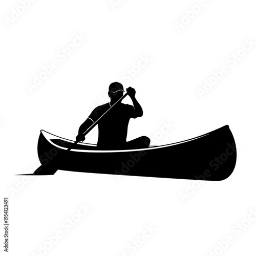 Man Paddling Canoe Silhouette Illustration.