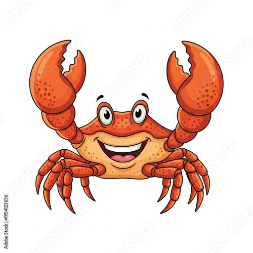 Cartoon Crab with Claws and Smile.