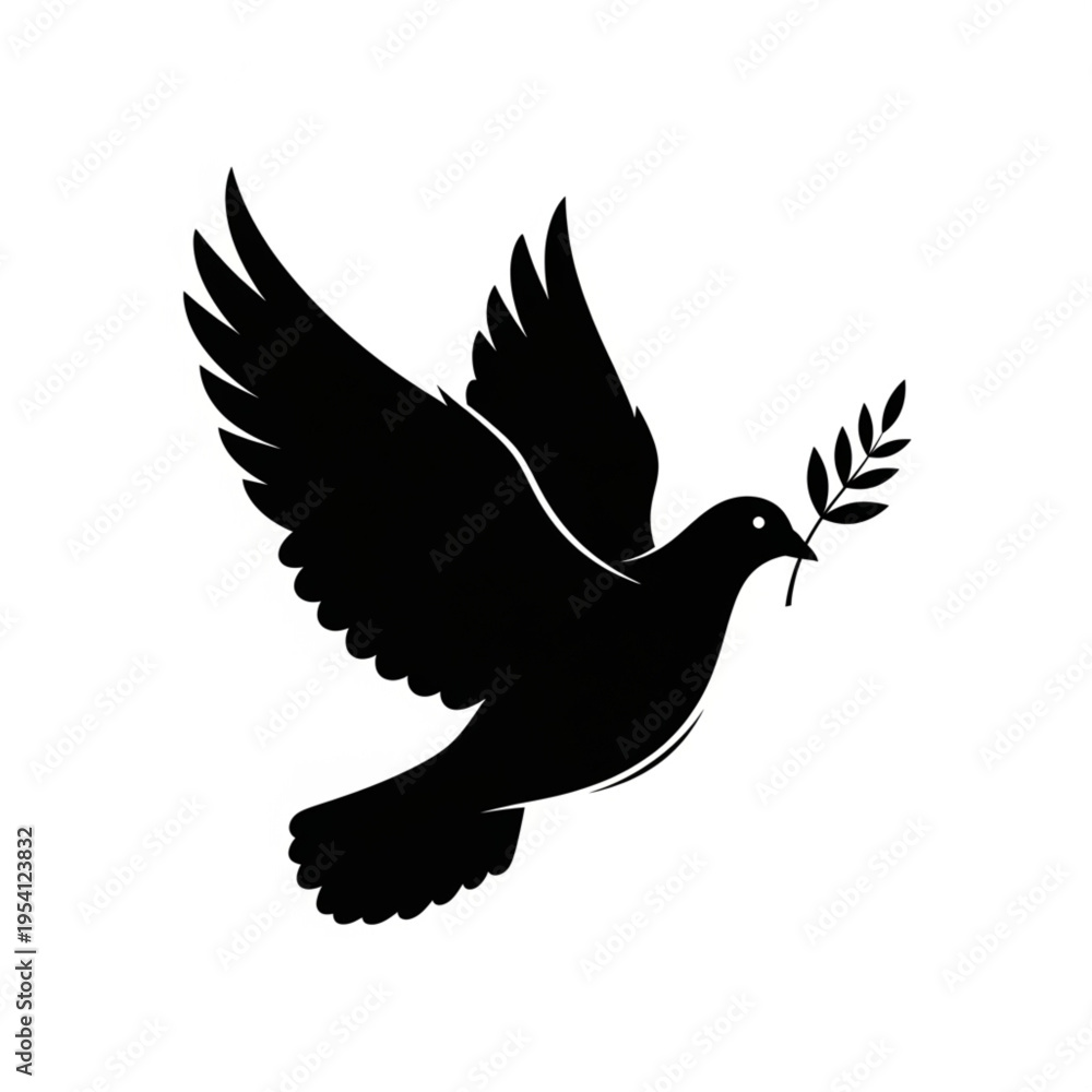 Fototapeta premium Black Dove Flying with Olive Branch.
