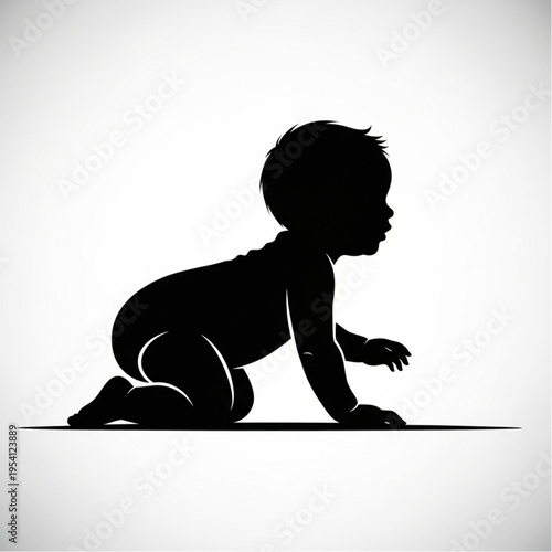 Silhouette of a Crawling Baby Profile.