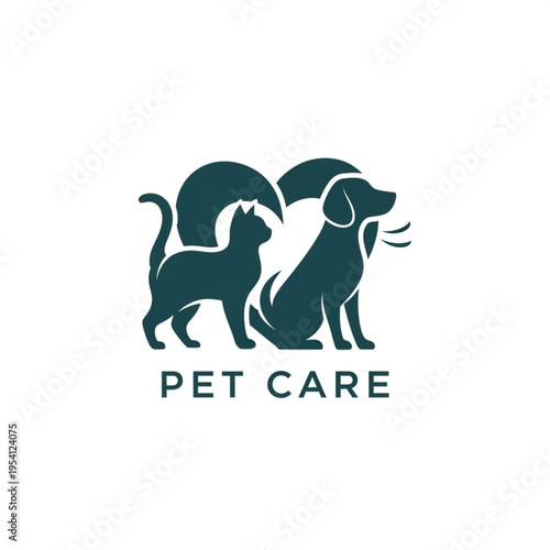 Dog and Cat Silhouette Pet Care Logo.