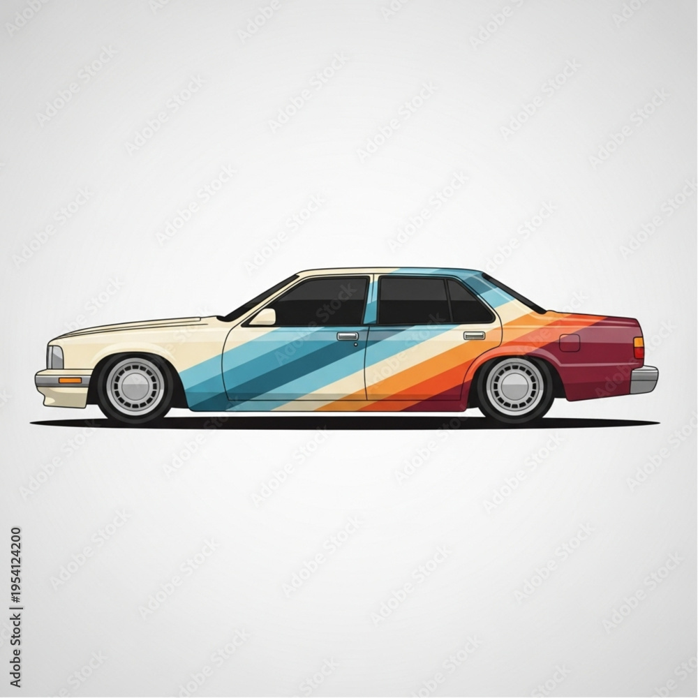 Fototapeta premium Colorful Car with Diagonal Stripes Design.