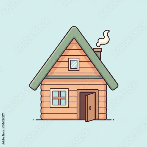 Cabin Log House Cartoon Illustration.