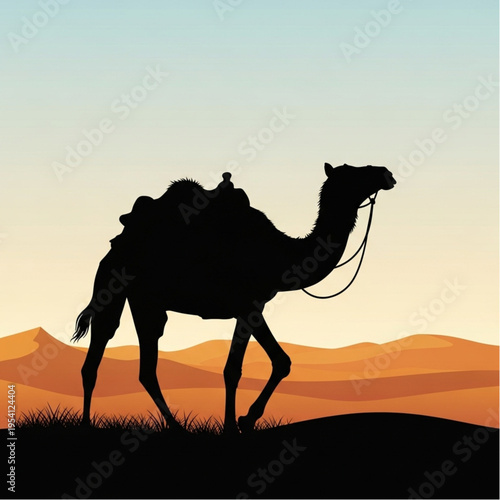 Camel Silhouette Walking with Rider.