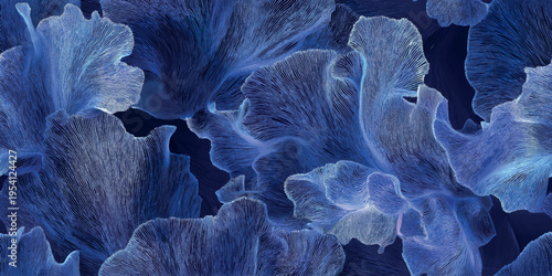 Abstract dark blue floral seamless pattern with elegant line art for luxury textiles and branding packaging.