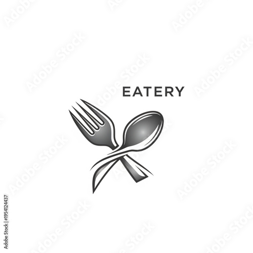 Crossed Spoon and Fork Eatery Logo Design.