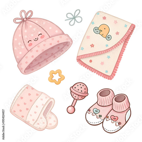 cute accessories for newborn babies vector illustration
