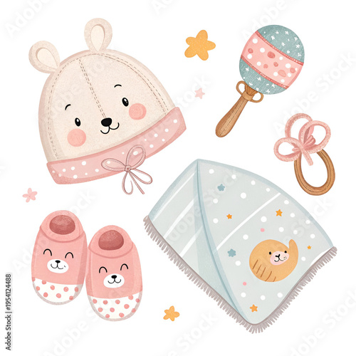 cute accessories for newborn babies vector illustration