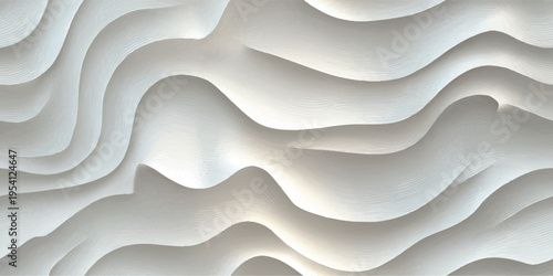 Modern white sculptural waves seamless pattern with fine relief for minimal interior design and decor.