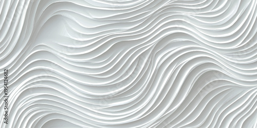 Modern white sculptural waves seamless pattern with fine relief for minimal interior design and decor.