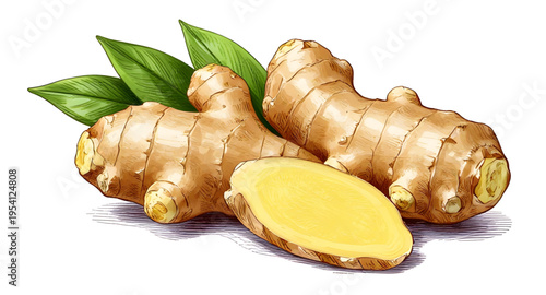 ginger, root, spice, food, fresh, organic, natural, herbal, ingredient, cooking, kitchen, vegetable, nutrition, healthy, plant, vector, isolated