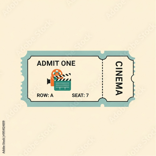 Cinema Ticket with Clapboard and Film Reel.