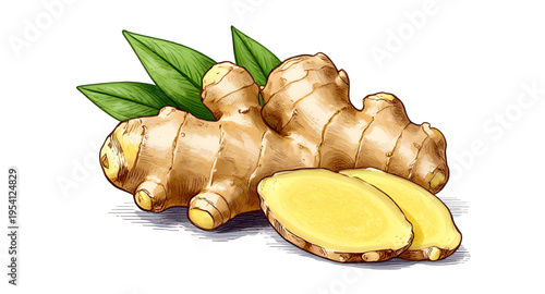 ginger, root, spice, food, fresh, organic, natural, herbal, ingredient, cooking, kitchen, vegetable, nutrition, healthy, plant, vector, isolated