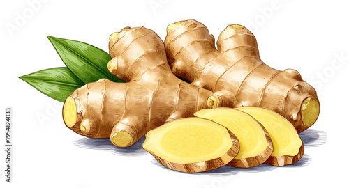 spice, ginger, root, food, fresh, organic, natural, herbal, ingredient, cooking, kitchen, vegetable, nutrition, healthy, plant, vector, isolated