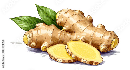 ginger, spice, root, food, fresh, organic, natural, herbal, ingredient, cooking, kitchen, vegetable, nutrition, healthy, plant, vector, isolated
