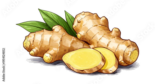 ginger, spice, root, food, fresh, organic, natural, herbal, ingredient, cooking, kitchen, vegetable, nutrition, healthy, plant, vector, isolated