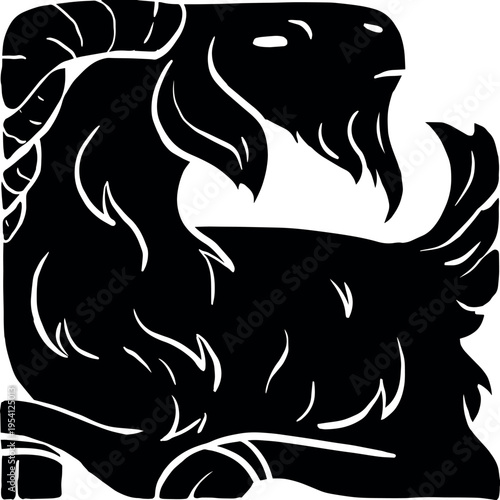 Chinese animal zodiac in brutal black linocut style. Modern vector art. Zodiac sign Goat. Year of the Goat. Square shape