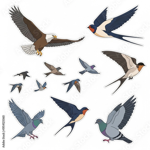 Collection of Various Birds in Flight.