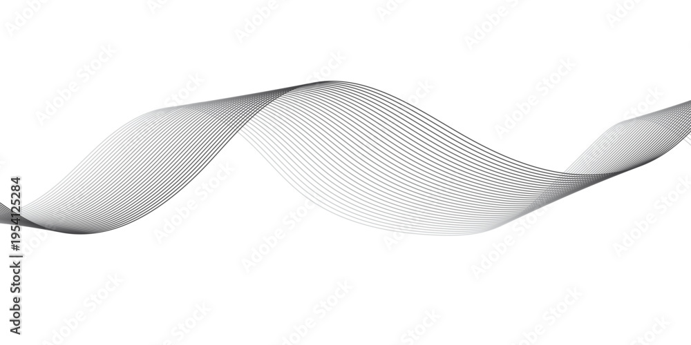 Fototapeta premium Abstract Monochrome Flowing Wave Lines with Dynamic Smooth Curves and Parallel Contours Creating Minimal Modern Pattern on White and Transparent Background.