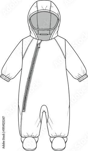 Women Asymmetrical One-Shoulder Dress Technical Flat Sketch, Pleated Waist Detail, Side Zipper, Fashion Design CAD Vector Illustration Template, Evening Wear