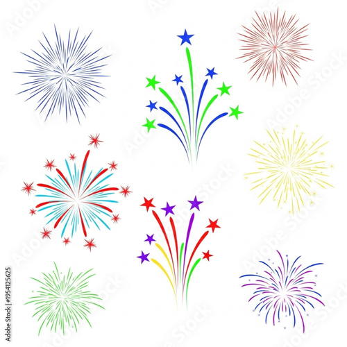 Colorful Fireworks Explosions with Stars.