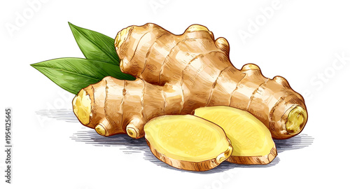 ginger, root, spice, food, fresh, organic, natural, herbal, ingredient, cooking, kitchen, vegetable, nutrition, healthy, plant, vector, isolated