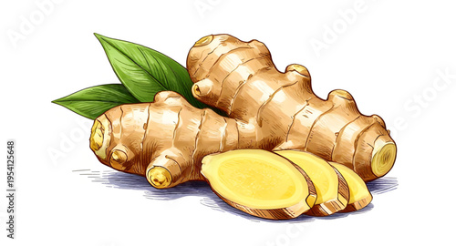 ginger, root, spice, food, fresh, organic, natural, herbal, ingredient, cooking, kitchen, vegetable, nutrition, healthy, plant, vector, isolated