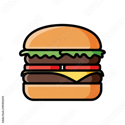 Illustration of a Cheeseburger with Lettuce and Tomato.