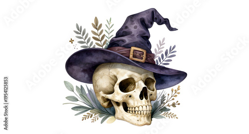 skull, witch, hat, flower, flowers, floral, halloween, spooky, horror, gothic, dark, magic, mystical, witchcraft, occult, fantasy, creepy, scary, death, bone, skeleton, witchy, enchanted, spell, potio
