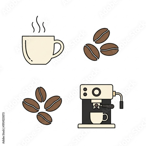 Coffee Cup Beans and Coffee Machine.