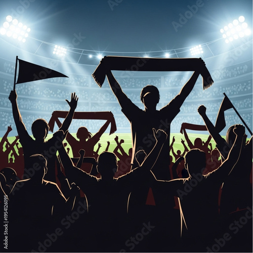 Crowd of People Celebrating in Stadium.