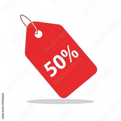 Red Discount Tag with Fifty Percent.
