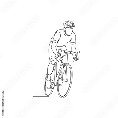 Cyclist Riding Mountain Bike Downhill.