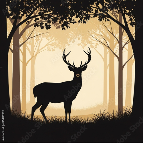 Silhouette of Deer with Large Antlers.