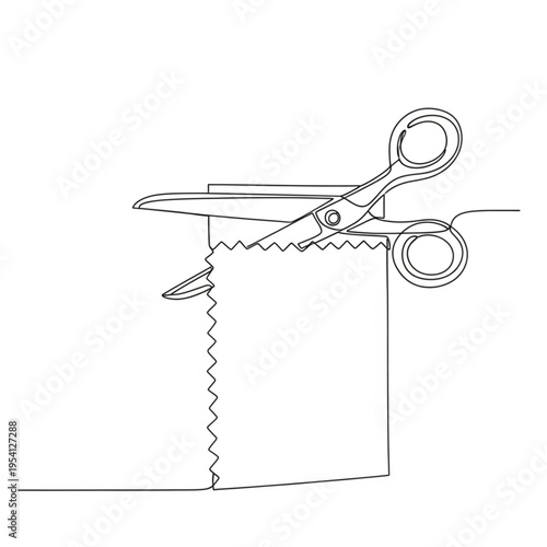 Scissors Cutting Paper with Zigzag Edge.