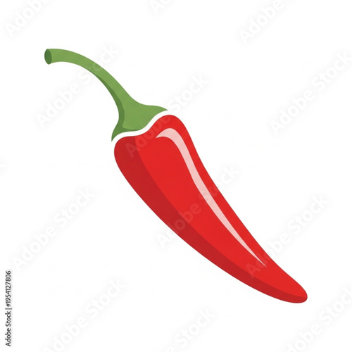 Red Chili Pepper Illustration with Stem.