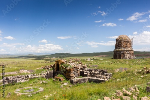 Ancient Ani Ruins with Scaffolding Tower, Kars Turkey