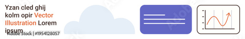 Technology, cloud computing, data sharing, analytics, business tools, information exchange. A cloud, text and graph icons. Cloud computing and data sharing concept