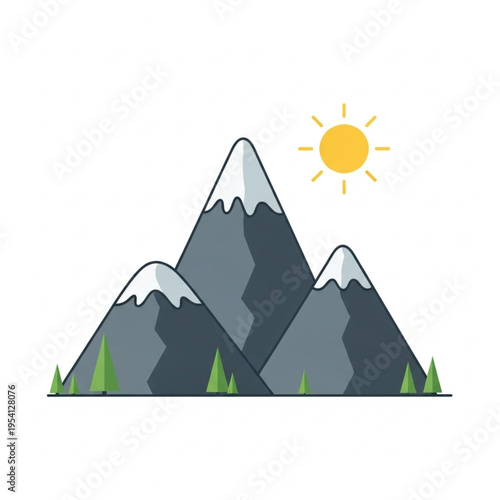 Mountain Peaks with Snow and Sun.